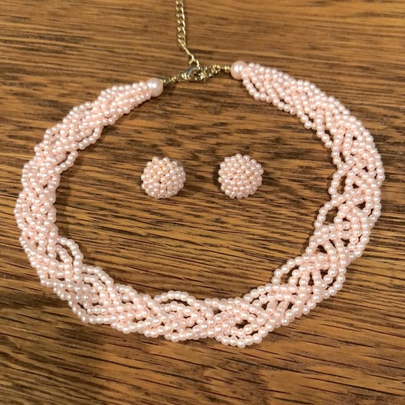 Avon Jewelry - Vintage Avon Pink Seed Pearl Necklace and Earrings